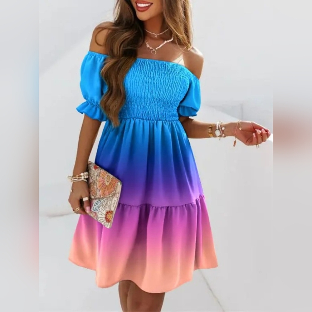 Elegant Off-Shoulder Gradient Dress